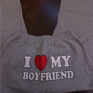 Gray Sweatpants with Red Heart Print